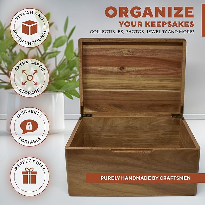 Graduation Boxes 2025 - Personalized Graduation Gifts for Him Her, Engravable High School Memory Box Organizer Boys Girls, Memorabilia Time Capsule, Wood Keepsake Chest Congrats Grad, 11.5x8.5x5.5 in