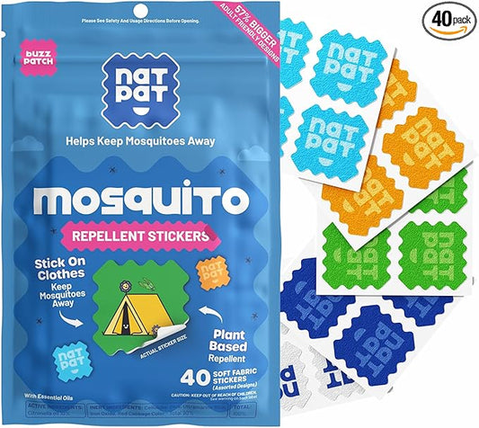 NATPAT BuzzPatch Mosquito Patches for Adults - Plant-Based Mosquito Patches, Non Toxic - The Original All Natural Citronella Essential Oil Insect Patch(40 Pack)
