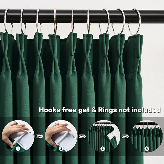 KEQIAOSUOCAI Dark Green Blackout Curtains 72 Inches Long, Pinch Pleated Drapes for Kids Bedroom Bathroom,Emerald Green,40x72,2 Panels