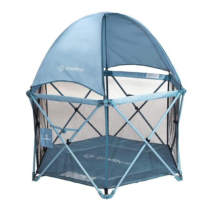 Baby Delight Go with Me Eclipse Deluxe Portable Playard | Playpen | Sun Canopy | Indoor and Outdoor | Ultra Padded Nylon Floor | Blue Wave