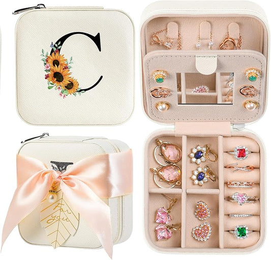 AYGXU Travel Jewelry Box for Women and Girls - Small Case With Initial A-Z - Teacher Gifts