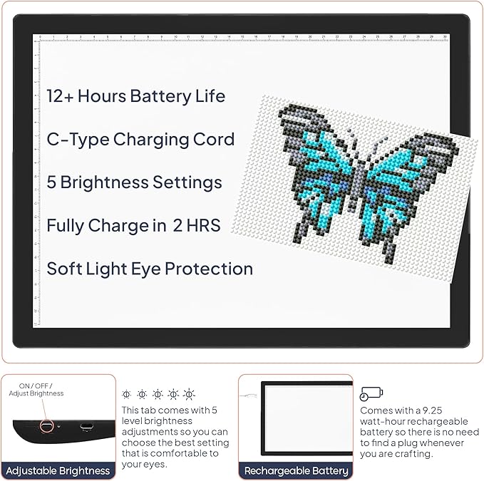 iVyne Rechargeable A4 Light Pad for Diamond Painting & Art Projects – LED Light Board with Diamond Art Accessories – Ultra-Thin & Portable Diamond Dot Light Board, Perfect for Artists - Black