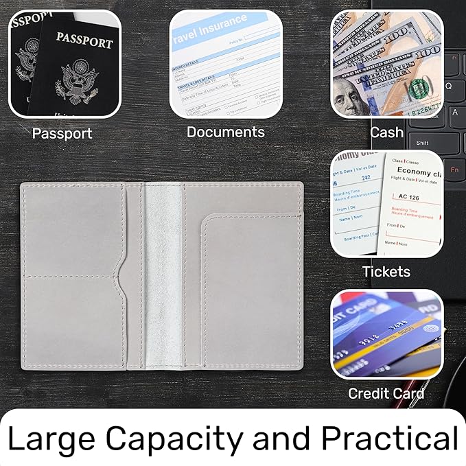 HIFA Leather Passport Holder, Handmade Passport Cover with Card and Ticket Slot - Genuine Leather, Elegant Design, Easy Access - Passport Case, Passport Wallet, Passport Holder