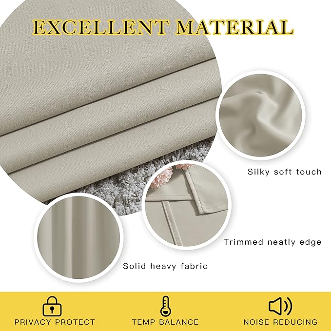 NICETOWN Blackout Kitchen Curtains 36 inch Length, Grommet Thermal Insulated Solid Vertical Window Drapes Room Darkening for Nursery, Natural, Set of 2, W52 x L36
