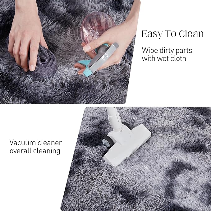 9x12 Fluffy Rugs for Living Room, Ultra Soft Plush Area Rug for Bedroom, Anti-Skid High Pile Indoor Carpet for Nursery, Kids Room, Playroom, Home Decoration, Tie-Dyed Dark Grey