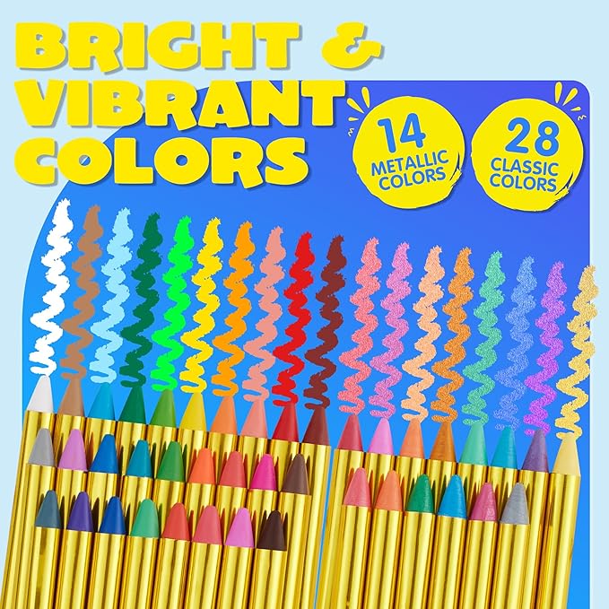 42PCS Face and Body Paint Crayons, XL Face Painting Kit Safe and Non-Toxic Ultimate Party Pack Including 14 Metallic Colors for Birthday Makeup Party Supplies, Festivals, Gifts for Kids Girls Boys