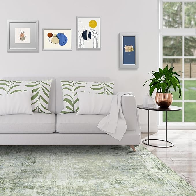 4x6 Area Rugs for Living Room Rug Washable: Modern Large Rug for Dining Room Bedroom Carpet Non Slip Low Pile 4 by 6 Indoor Abstract Nursery Home Office Green