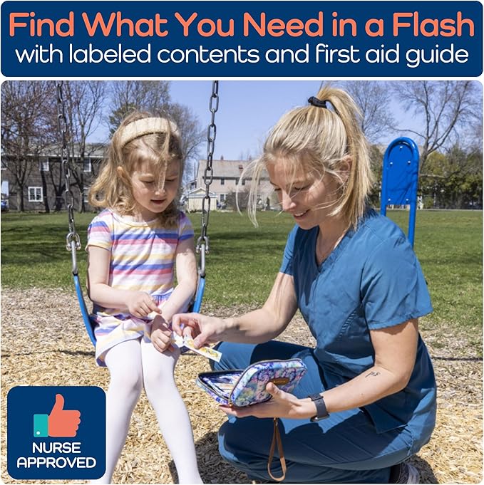 Keep Going Travel First Aid Kit for Kids – 130 Pc. for Car, Purse, Diaper Bag, Backpack, & Suitcase, with Latex-Free Bandages – 7 x 5 x 2 in. Travel First Aid Kit TSA-Approved