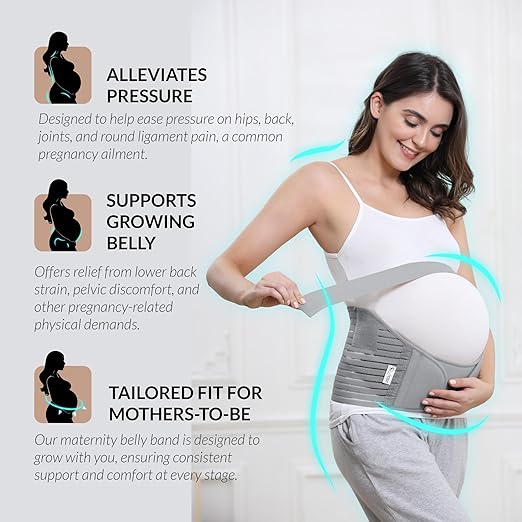 NeoTech Care Pregnancy Support Maternity Belt, Waist/Back/Abdomen Band, Belly Brace (Size M, Grey Color)