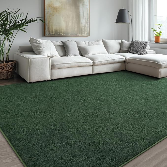 Kimicole 5x8 Washable Area Rugs for Bedroom Living Room, Low Pile Ulta-Thin Solid Color Rug, Non-Slip Soft Fluffy Carpet for Nursery Kids Room Dorm Room Home Decor (Dark Green)