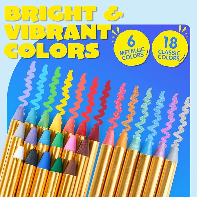 JOYIN 24 Colors Face Paint Safe & Non-Toxic Face and Body Crayons (Large Size 3 inch) Ultimate Party Pack Including 6 Metallic Colors for Birthday Toy Makeup Party Suppiles, Gifts for Kids Girls Boys