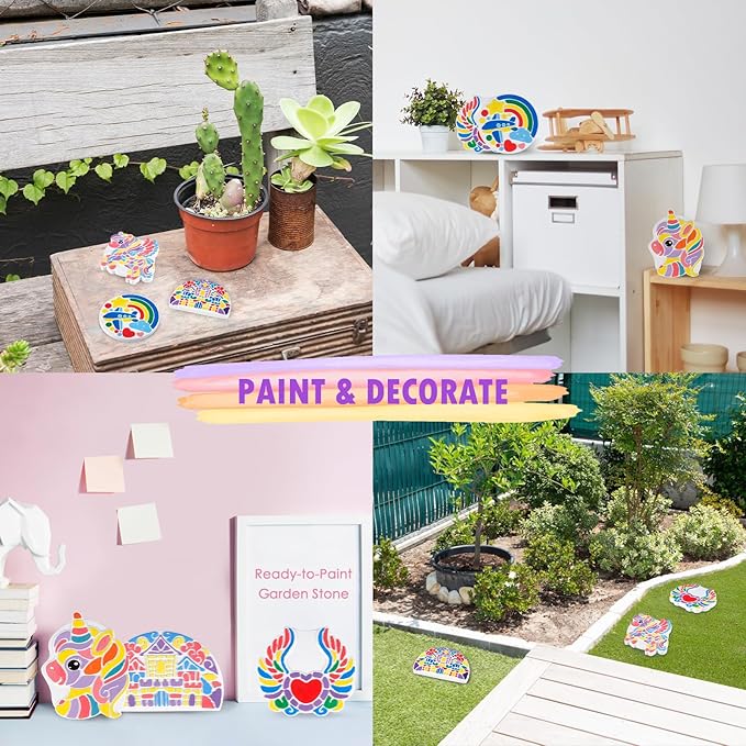 IFLOVE Paint Your Own Stepping Stones for Kids Craft Kits,Arts and Crafts for Kids Ages 4-8,5 Pack Painting Crafts for Girls Ages 8-12，Outdoor Toys Art Supplies Toddler Birthday Gift (Unicorn)