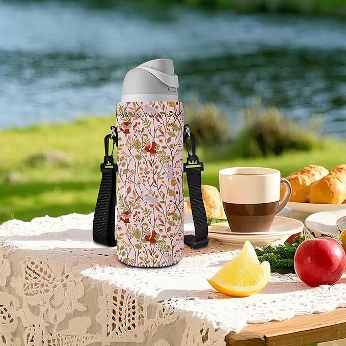 Neoprene Water Bottle Carrier Bag with Adjustable Shoulder Strap for Men Women Walking Hiking,Portable Insulated Holder Case for Stainless Steel/Glass/Plastic Bottles