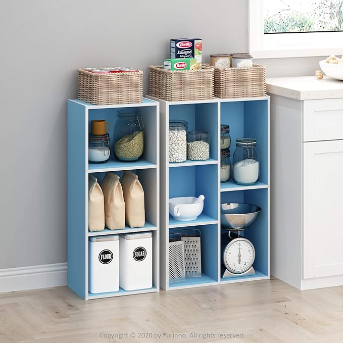 Furinno 5-Cube Reversible Open Shelf, White/Light Blue 11069WH/LBL