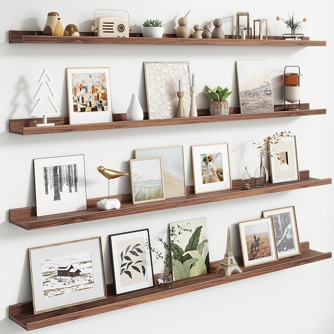 Floating Picture Ledge Shelves for Wall Set of 4, 56 Inch Wall Shelves with Lip Long Large Nursery Book Shelf for Toys Storage Kids Bookshelf Wall Mounted Living Room Bedroom Decor Frames