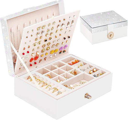 Jewelry Box for Earrings for Girls Jewelry Organizer Box Earring Holder Organizer for Girls Earring Box Girls Jewelry Box Stud Earring Organizer for Girls Earring Jewelry Boxes for Women Bling