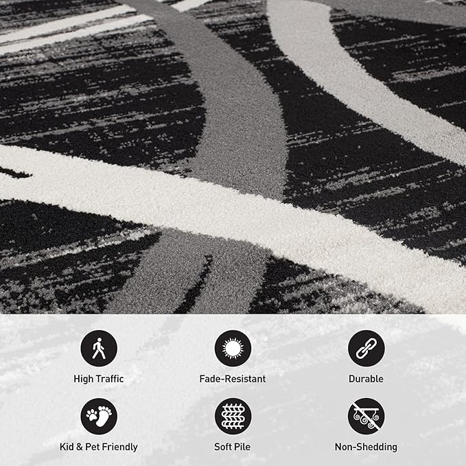 Rugshop Modern Wavy Circles Design Area Rug 3'3" x 5' Black