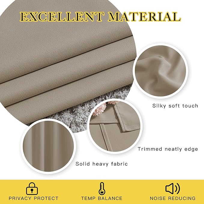 NICETOWN Taupe Blackout Living Room Curtains, Grommet Thermal Curtains Room Darkening Window Treatment Sound Reducing for Bedroom, 2 Panels, W66 x L102