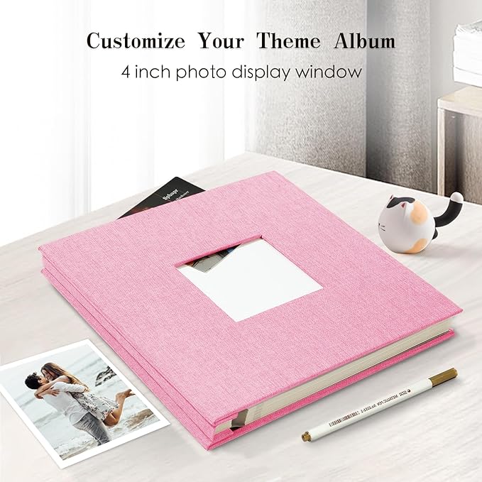 Spbapr Large Photo Album Self Adhesive 3x5 4x6 5x7 8x10 Pictures Magnetic Scrapbook 40 Blank Pages Linen Cover DIY Album with A Metal Pen