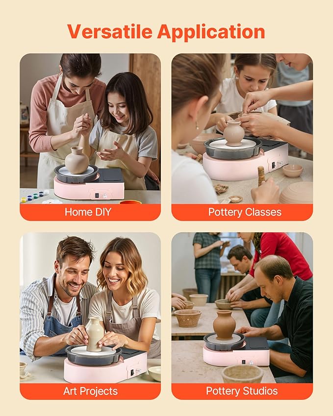 VEVOR Mini Pottery Wheel for Kids and Beginners, 6” Turntable, Two-Way Rotation, Adjustable Speed, Complete Pottery Set with Clay Art Supplies Sculpting Tools, Craft Gifts for Kids Teens Adults, Pink