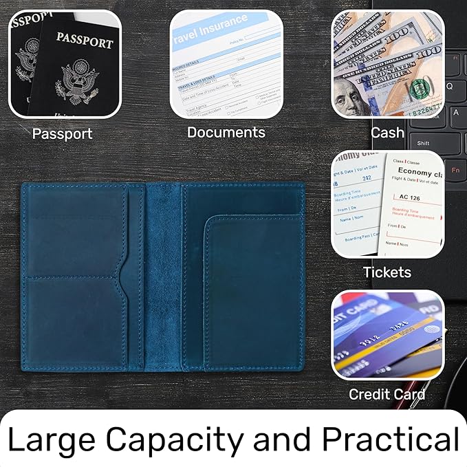 HIFA Leather Passport Holder, Handmade Passport Cover with Card and Ticket Slot - Genuine Leather, Elegant Design, Easy Access - Passport Case, Passport Wallet, Passport Holder