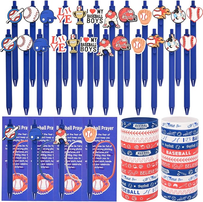 LiYiQ 72 Pcs Baseball Party Favors Baseball Team Gifts Baseball Goodie Bags Stuffers Baseball Ballpoint Pens Bookmark Card and Silicone Bracelet