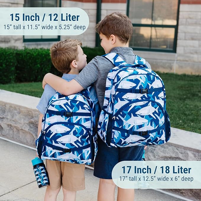 Wildkin ECO rPET 17-inch Large Backpack – Sustainable, Padded, Adjustable – Sharks