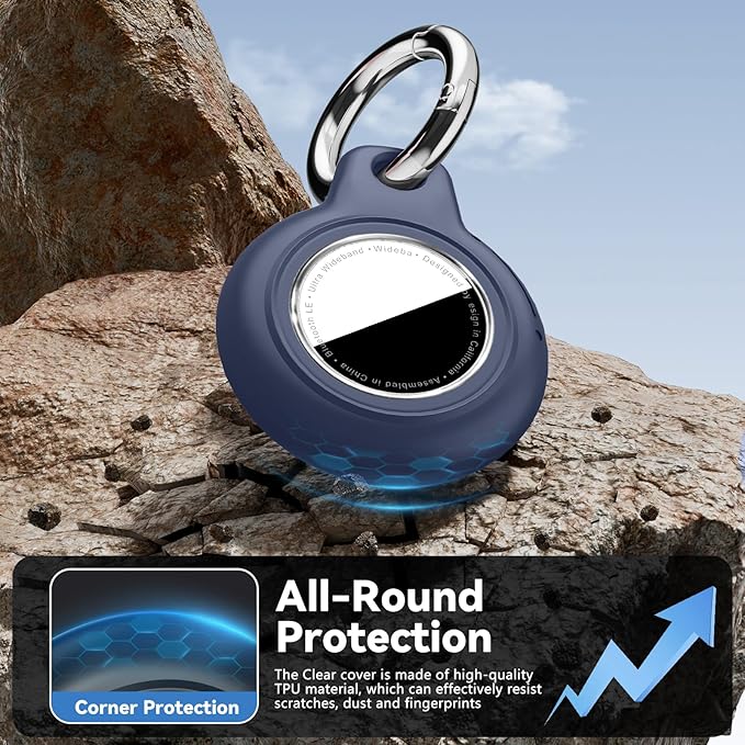 Upgrade Waterproof Airtags Holder with Apple Airtags Keychain, Hard PC Air Tag Case, Anti-Scratch & Shock Air tag Holder,Men's Women's Keyrings & Keychains, for Dog,Car Key,Luggage -Navy Blue