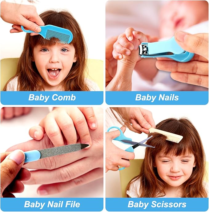 Baby Grooming Kit, Infant Safety Care Set with Hair Brush Comb Nail Clipper Nasal Aspirator,Baby Essentials Kit for Newborn Girls Boys