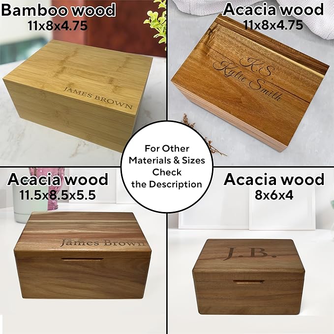 Personalized Christmas Gifts for Dad - Custom Engraved Wooden Box with Kids Names, Unique Father's Day Gift Idea, Grandpa Papa Gift Xmas, Acacia Wood Keepsake Box 11x8x4.75 in