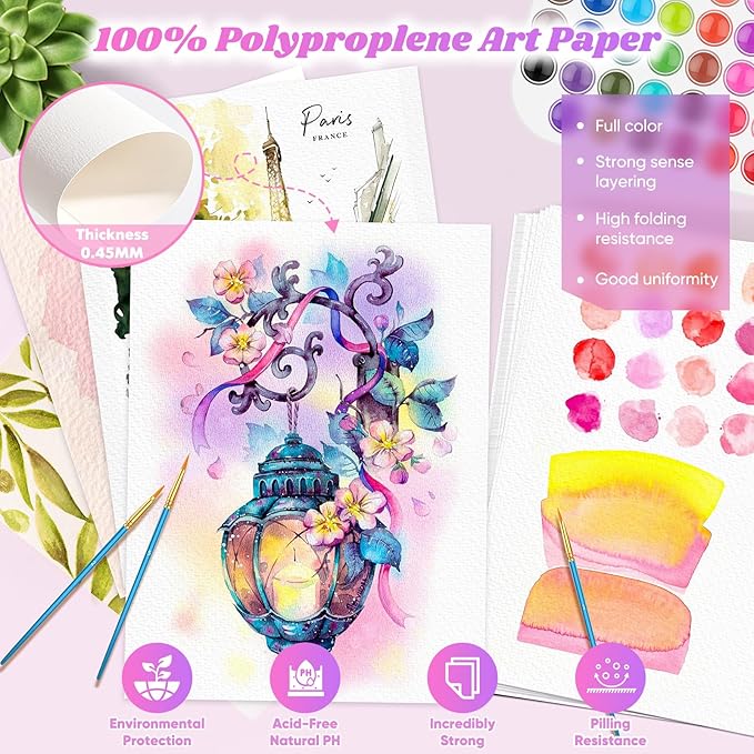 Watercolor Paper 9"x12", Christmas Gifts for Adults Teens Kids, Cold Press Water Color Paper, 140lb/300gsm Loose Art Drawing Paper for Acrylic Paints Markers Pencils Pens Oil Pastels Canvas Painting
