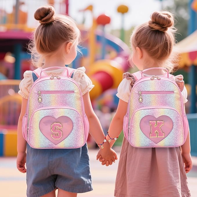 I IHAYNER Kids Glitter Lightweight Backpack for School Travel & Daycare, Toddler Backpack for Girls 3+ Preschool Kindergarten Elementary Kids Backpack-Rainbow Pink A