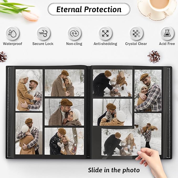 Popotop Photo Album 4x6 500 Pockets with Leather Hardcover Cover, Large Photo Album Binder Book with 50Pcs Pages for Family Travel Wedding Baby Gifts