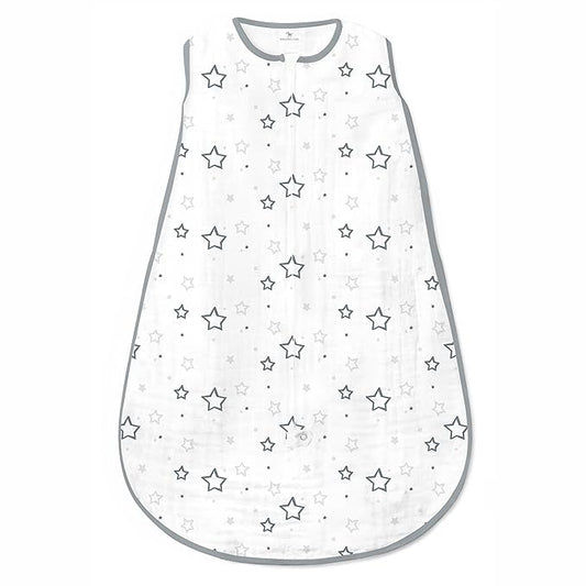 Amazing Baby Cotton Muslin Sleeping Sack, For Baby Boy or Girl, Wearable Blanket with 2-way Zipper, Stars, Sterling, Small (0-6 Month)