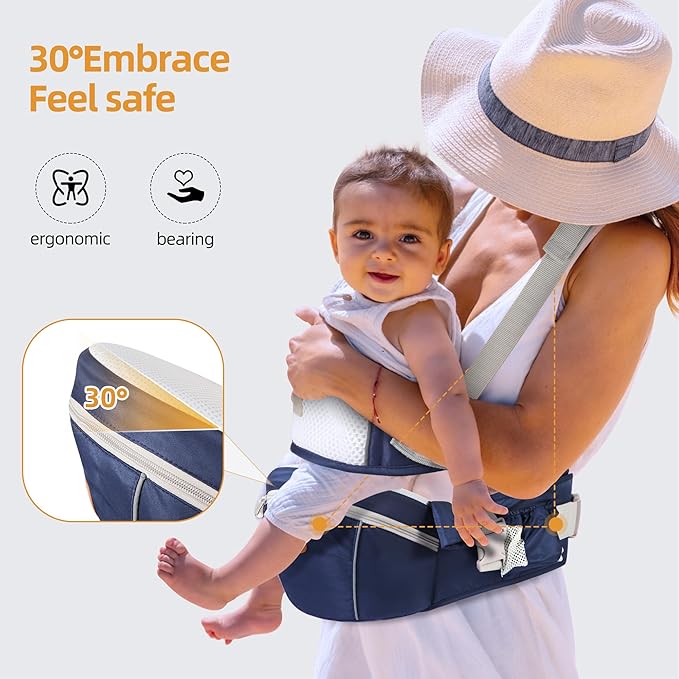 Baby Hip Seat Carrier, Ergonomic Waist Stool for Child Infant with Adjustable Strap Pocket Soft Base, Baby Hip Carrier for Newborns & Toddlers