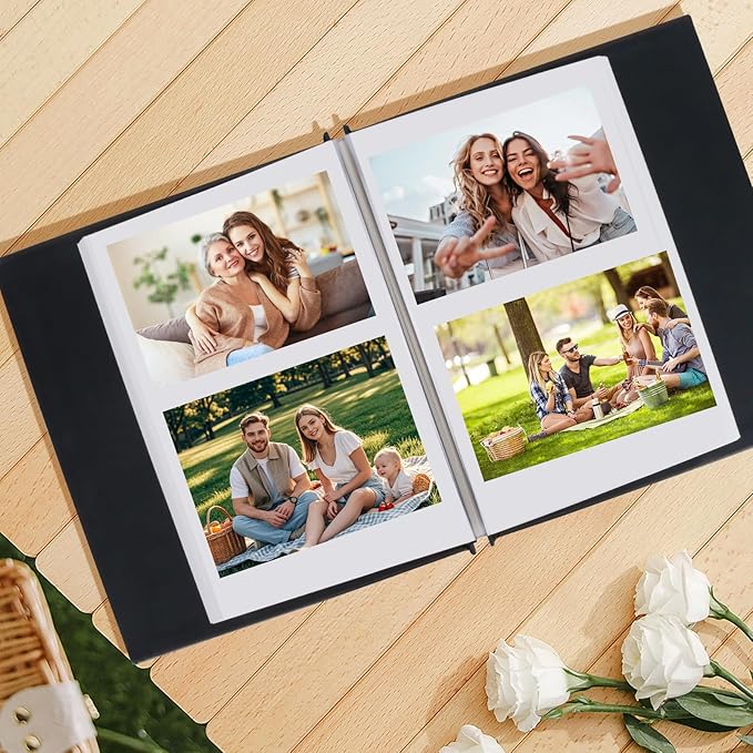 Inspirational Leather Photo Album,Magnetic Self-Stick Page Photo Album,Family Album,Hand Made DIY Albums Holds 3x5, 4x6, 5x7, 6x8 Photos (black-always remember)
