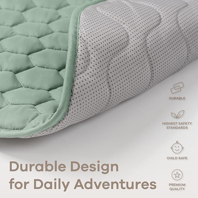 Comfy Cubs Square Kids Play Mat - 56 x 56 inches Soft Quilted Baby Floor Mat with Non-Slip Bottom - Plush Design for Toddlers' Playtime and Relaxation - Comfortable and Durable - Fern