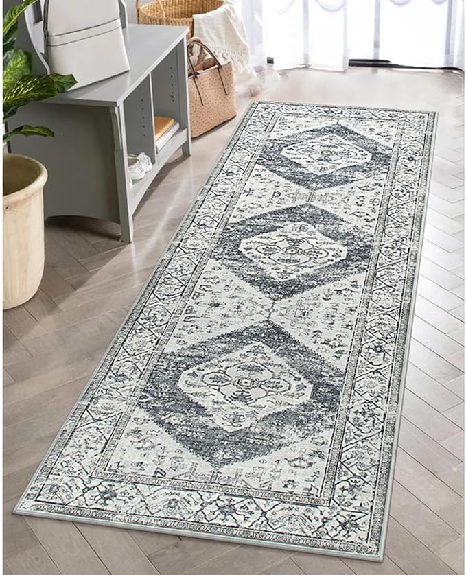 Lahome Boho Small Rug - 2x5 Non-Slip Washable Laundry Room Rug, Lightweight Hallway Rugs Indoor, Oriental Distressed Print Carpet Runners for Bedroom Kitchen Bathroom