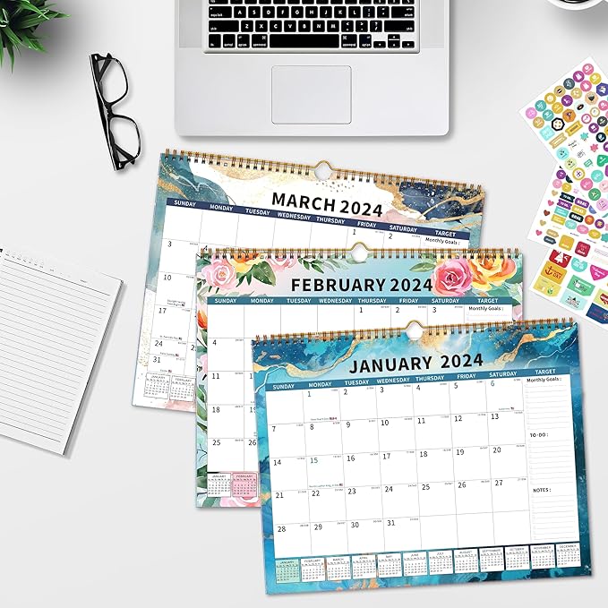 Calendar 2024-2025 Planner Wall Hanging Spiral Bound Magnetic Fridge Calendars 15" x 12", Use Jan 2024 - Jun 2025
