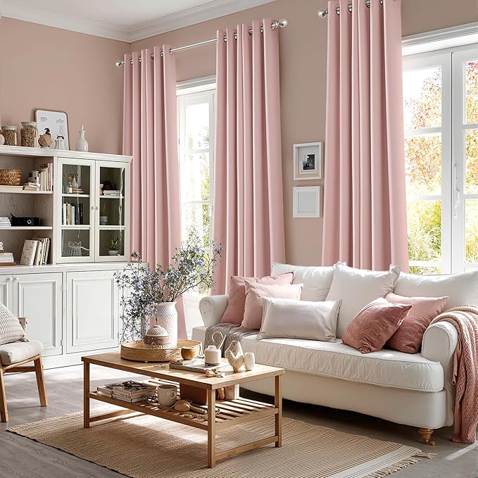 MIULEE Baby Pink Blackout Curtains for Girls Bedroom 84 Inches Long 2 Panels, Thermal Insulated Room Darkening Drapes for Nursery Living Room, Solid Grommet Top Noise Reducing Curtains W40 x L84 Inch