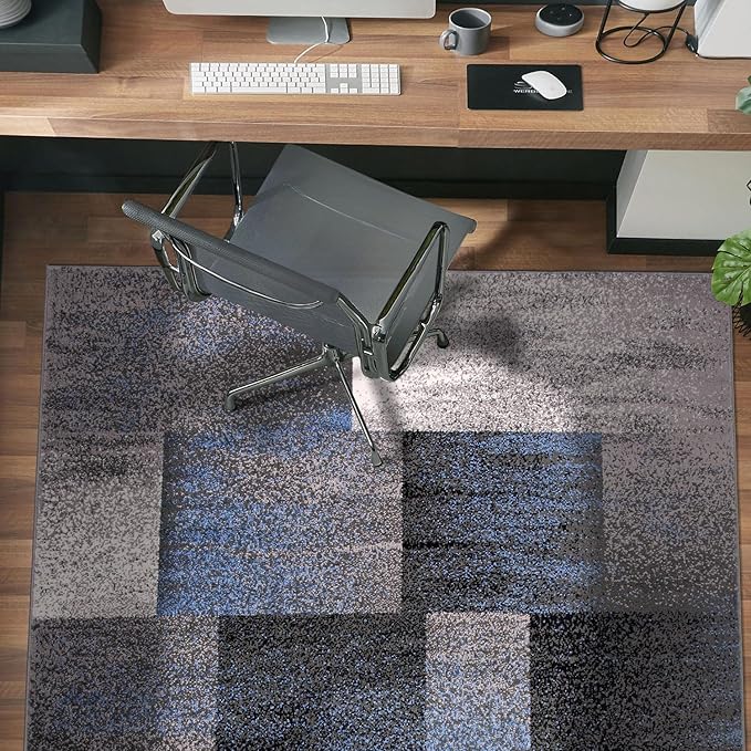 Rugshop Modern Distressed Boxes Area Rug 3' 3" x 5' Blue