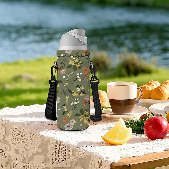 Neoprene Water Bottle Carrier Bag with Adjustable Shoulder Strap for Men Women Walking Hiking,Portable Insulated Holder Case for Stainless Steel/Glass/Plastic Bottles