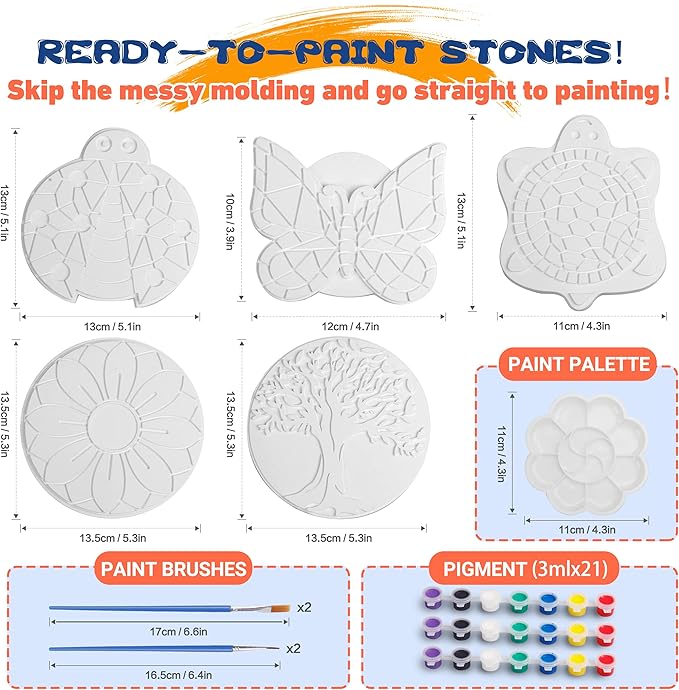IFLOVE Paint Your Own Stepping Stones for Kids Craft Kits,Arts and Crafts for Kids Ages 4-8,5 Pack Painting Crafts for Girls Ages 8-12，Outdoor Toys Art Supplies Toddler Birthday Gift (Multicolored)