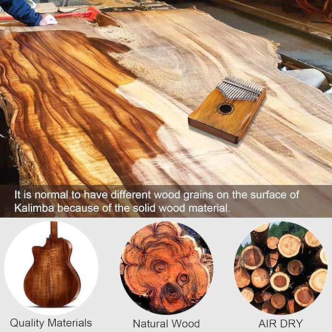 Kalimba Thumb Piano 17 Keys, Portable Mbira Finger Piano Gifts for Kids and Adults Beginners Wood