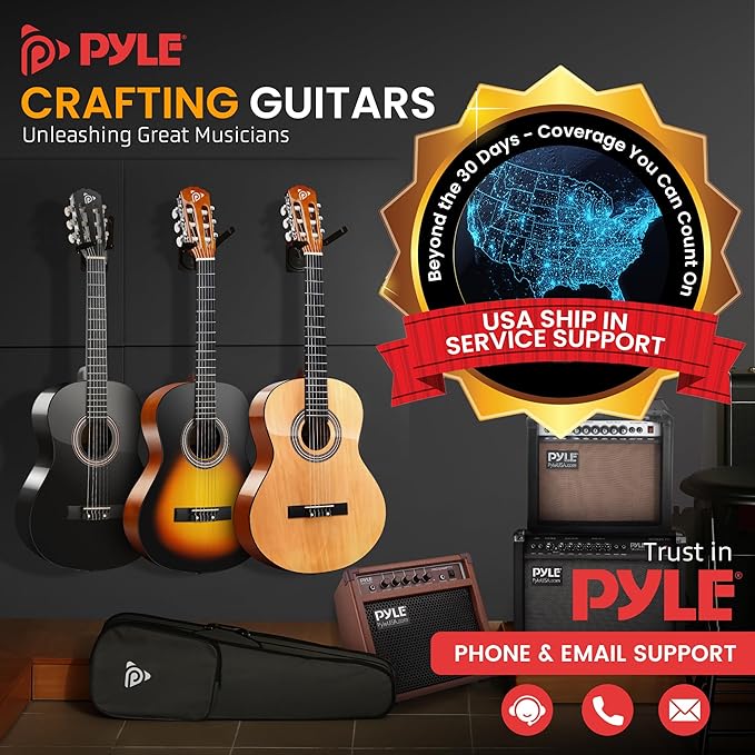 Pyle Beginner Acoustic Guitar Kit, 3/4 Junior Size All Wood Build Nylon String Instrument with Capo, Gig Bag, Strap, Extra String Set, Guitars for Beginners Adults and Youth, 36" Blue Burst Gloss