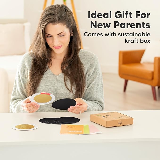 2-Pack Round Inkless Baby Hand and Footprint Kit - Mess Free Ink Pad for Newborn Keepsake, Dog Nose & Paw Print Kit, Clean Touch Ink Pad for Baby Hand & Footprints, Ideal New Mom Gifts (Gold)