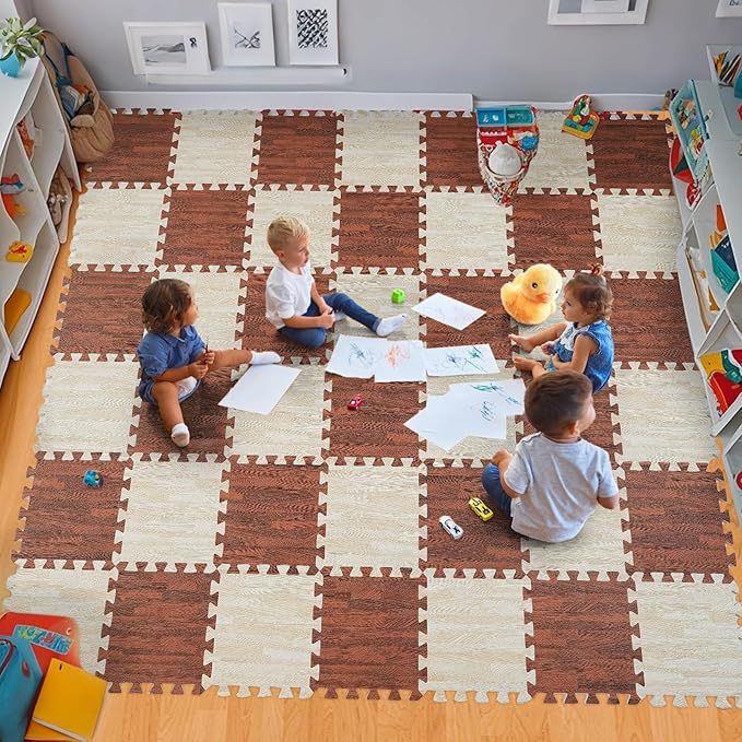 Skyweaver 36 Tiles Soft Non-Toxic Baby Play Mat for Floor EVA Foam Jigsaw Puzzle Play Mat, Interlocking Squares with 0.6inch for Babies, Toddlers & Kids Gym, Nursery, Playroom, White