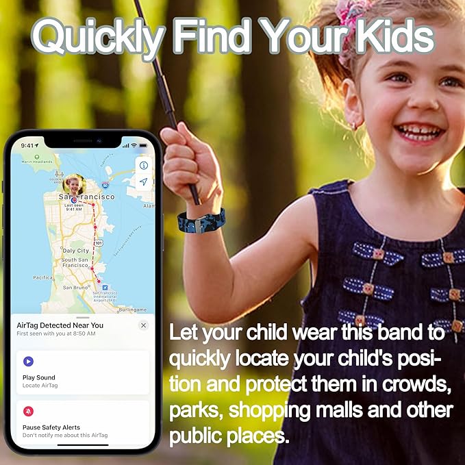 4 Pack Waterproof AirTag Bracelet for Kids, Hidden Printed Wristband for Apple Air Tag, Silicone AirTag Holder GPS Tracker Case for Band for Child Toddler, Secure Anti-Lost Protection