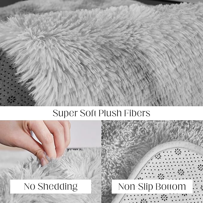 6x9 Area Rugs for Living Room, Fluffy Shaggy Bedroom Rug Indoor Carpet, Anti-Skid Soft High Pile Rug for Nursery, Kids Room, Bedside, Home Decoration, Tie-Dyed Light Grey