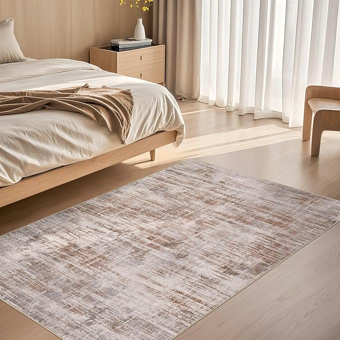 Area Rug for Living Room: 3x5 Washable Neutral Abstract Modern Soft Rugs Non Slip Indoor Floor Stain Resistant Carpet for Bedroom Dining Room Office Nursery - Red Brown